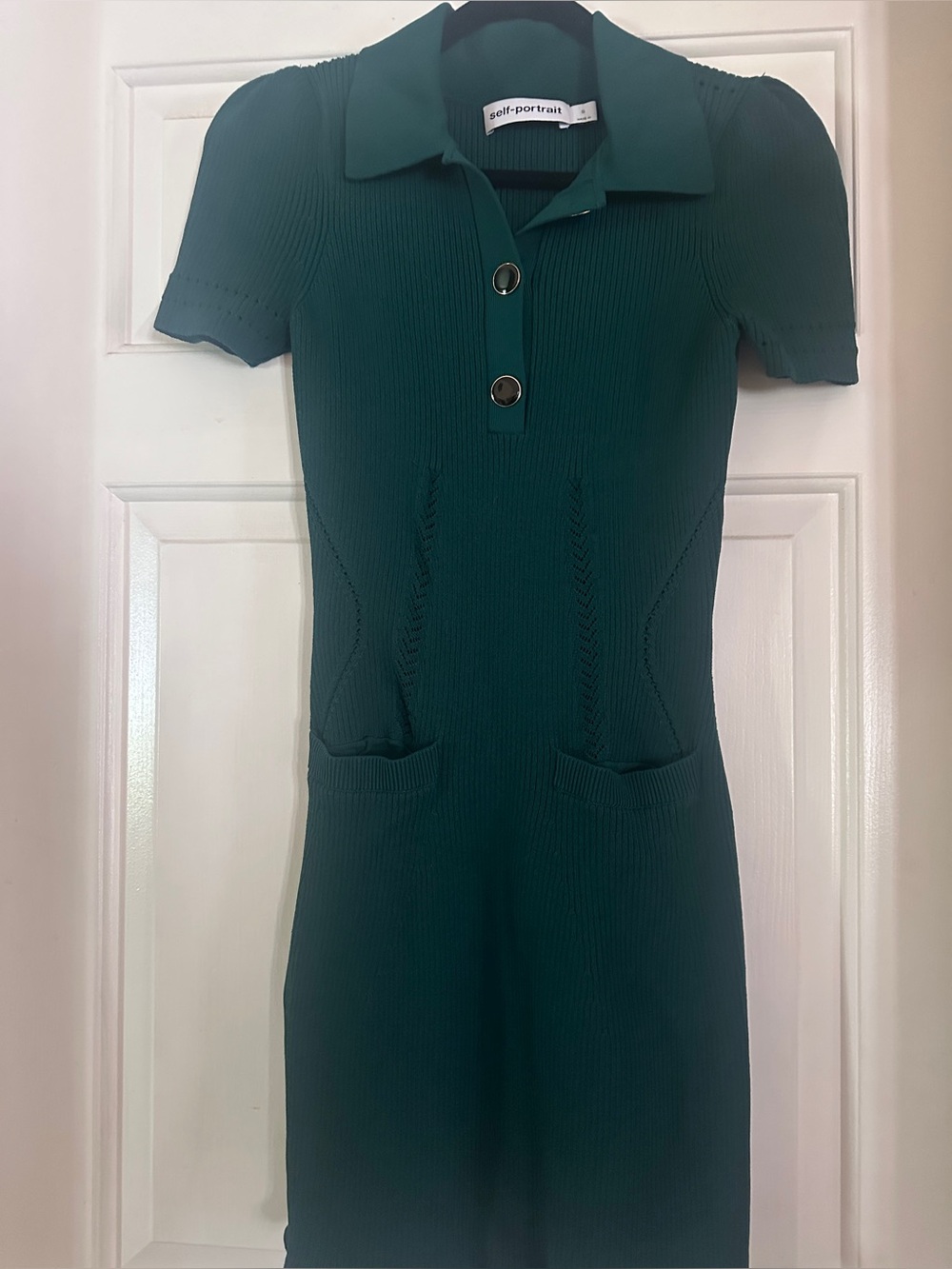 Self-Portrait Deep Teal Knit Polo Dress